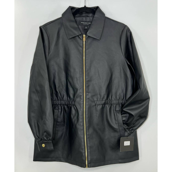 Marc New York Jackets & Blazers - NWT Marc New York Black Full Zip Faux Leather Jacket Elastic Waist Size Medium